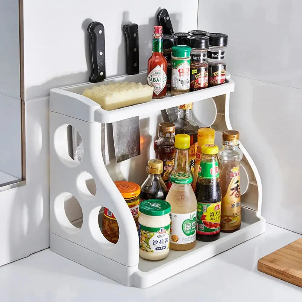 Multilayer Two Tier Kitchen Spice and Utensil Organizer Rack