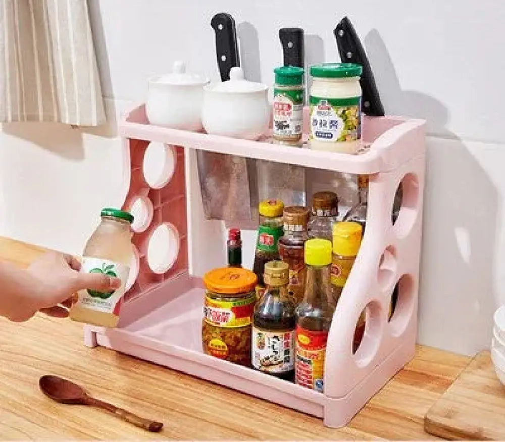 Multilayer Two Tier Kitchen Spice and Utensil Organizer Rack
