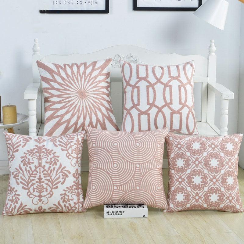 Embroidered Pillow Covers Modern Geometric for Bed Couch Sofa Office Decor 45*45