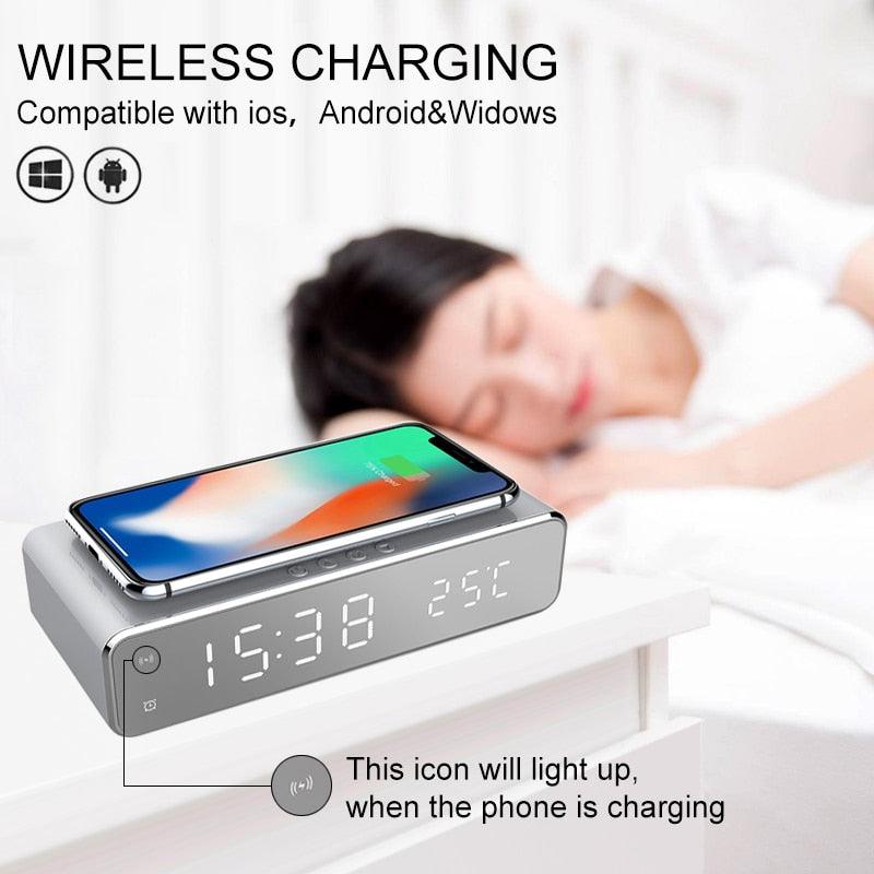LED Alarm Clock With Mobile Phone Wireless Charger HD