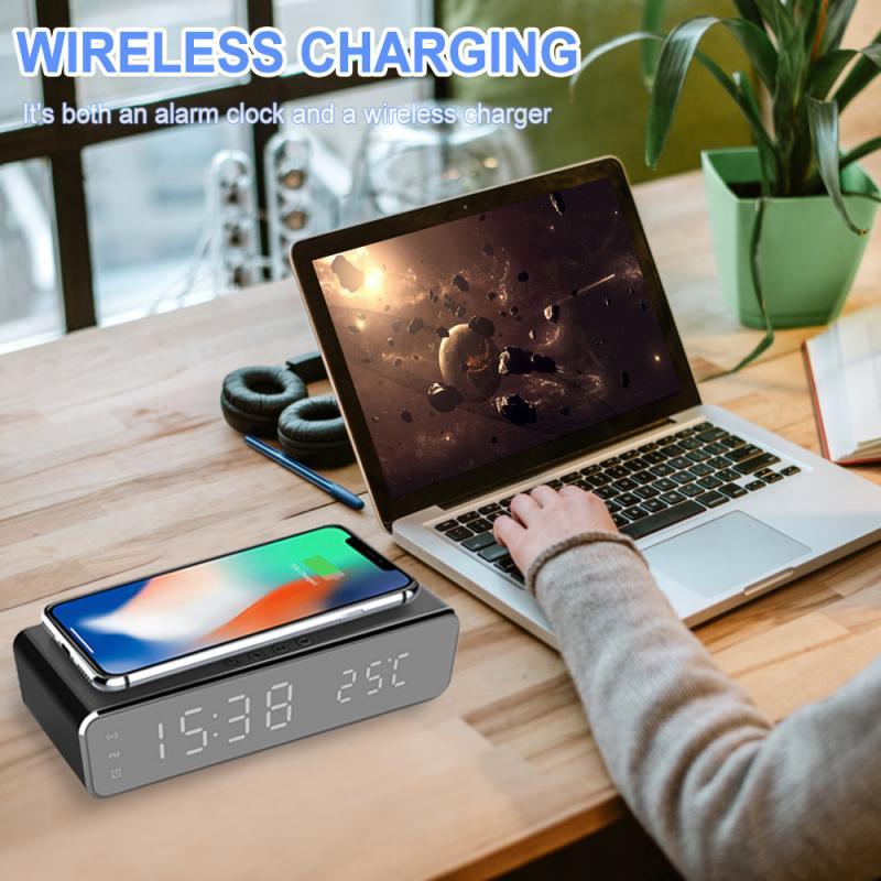 LED Alarm Clock With Mobile Phone Wireless Charger HD