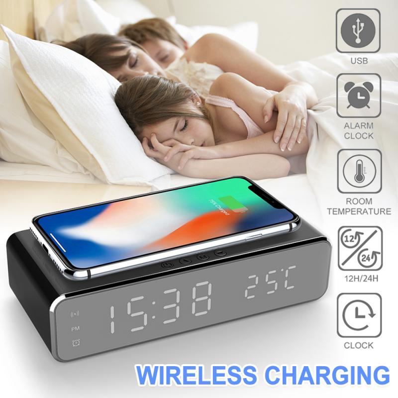 LED Alarm Clock With Mobile Phone Wireless Charger HD