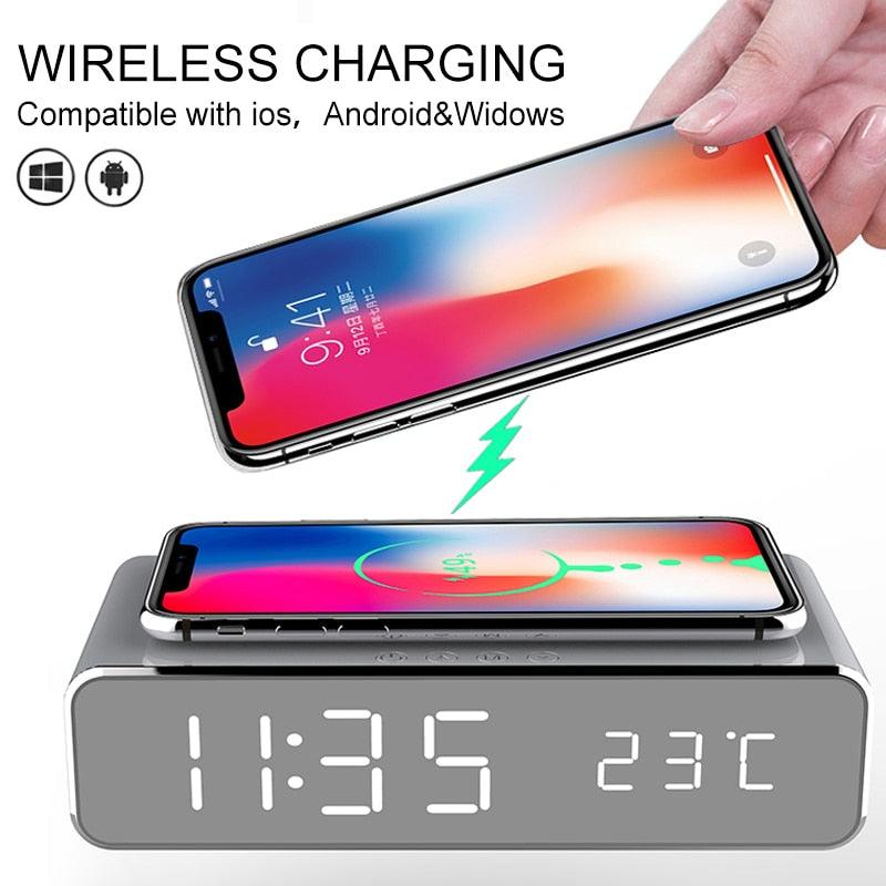 LED Alarm Clock With Mobile Phone Wireless Charger HD