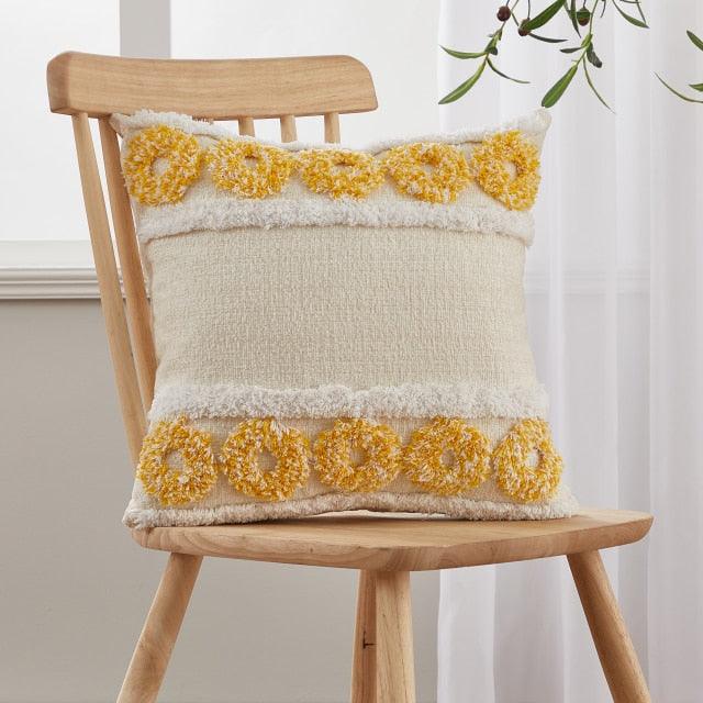 Cushion Cover Cotton Linen Pillowcase Tufted Beige Hand-Woven Throw Pillow Covers