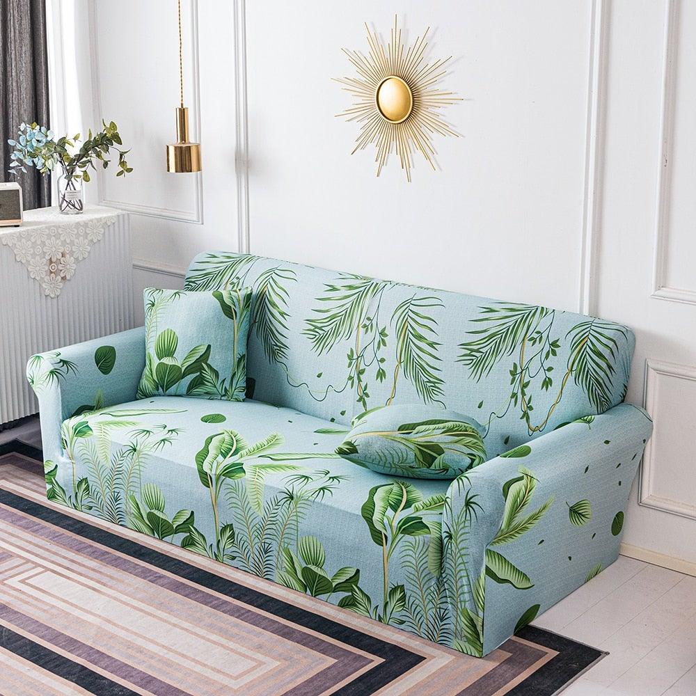 Plain Floral Print Sofa Cover Protector for 3 Cushion Sofa Cover with Separate Cushion Cover