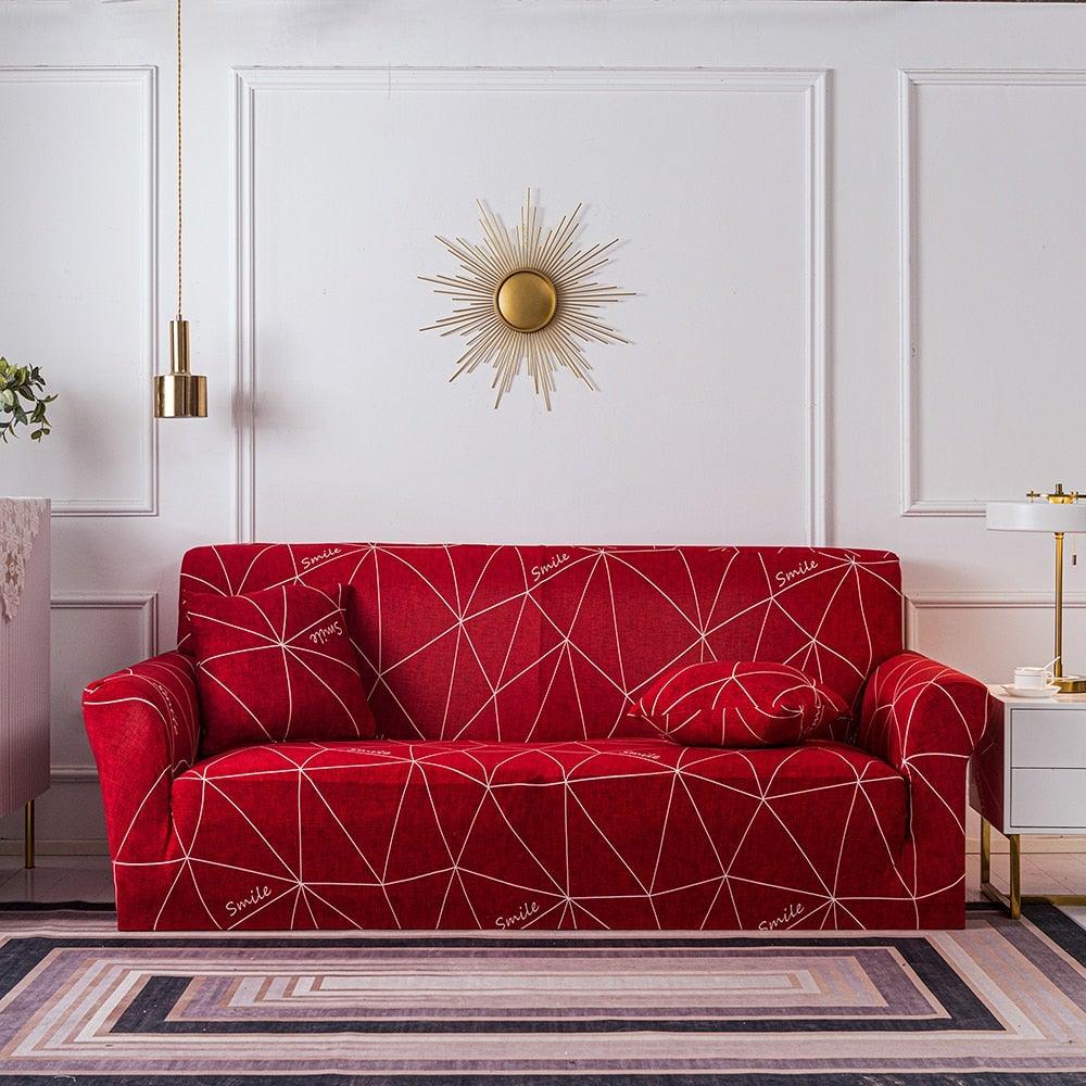 Plain Floral Print Sofa Cover Protector for 3 Cushion Sofa Cover with Separate Cushion Cover