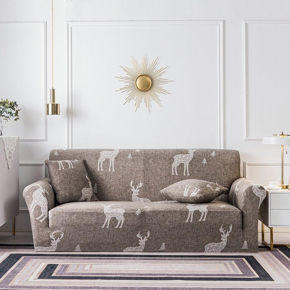 Plain Floral Print Sofa Cover Protector for 3 Cushion Sofa Cover with Separate Cushion Cover