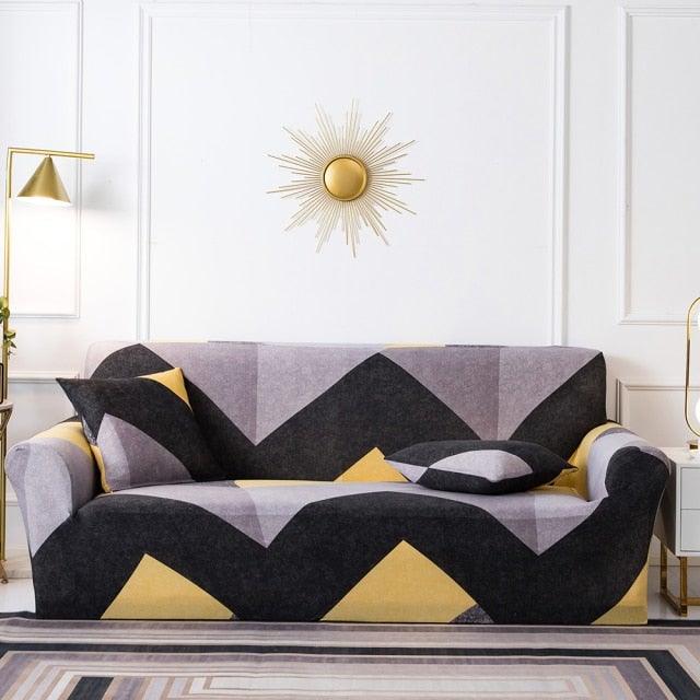 Plain Floral Print Sofa Cover Protector for 3 Cushion Sofa Cover with Separate Cushion Cover