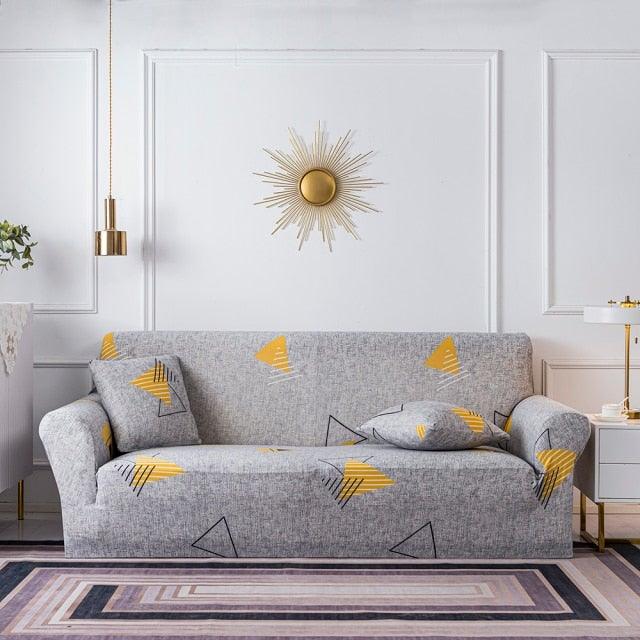 Plain Floral Print Sofa Cover Protector for 3 Cushion Sofa Cover with Separate Cushion Cover