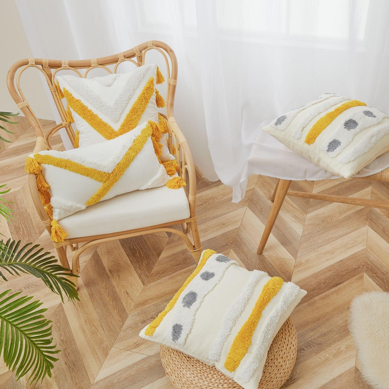 Cushion Cover Cotton Linen Pillowcase Tufted Beige Hand-Woven Throw Pillow Covers