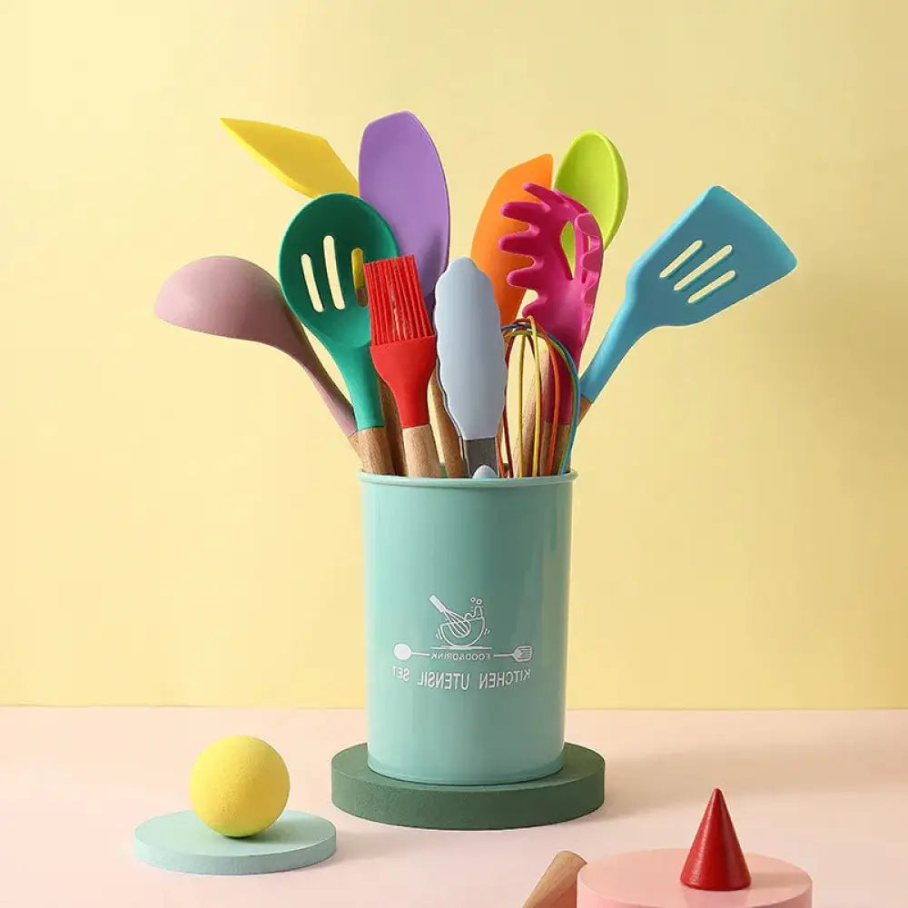 Silicone and Wood Heat Resistant Cooking Utensil Set