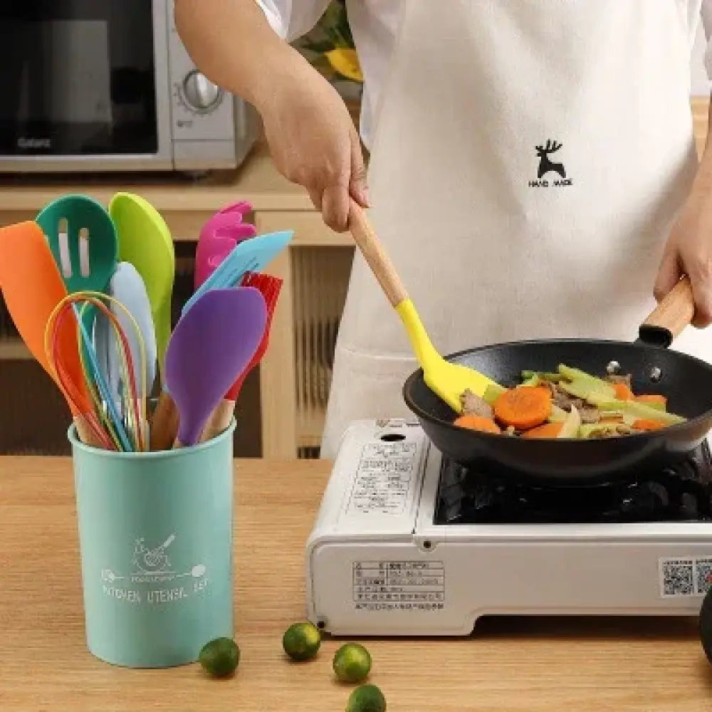 Silicone and Wood Heat Resistant Cooking Utensil Set