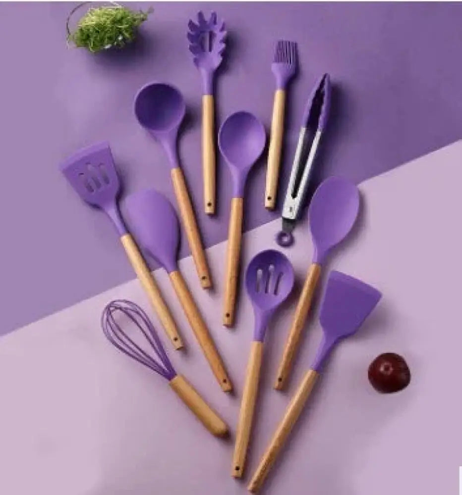 Silicone and Wood Heat Resistant Cooking Utensil Set