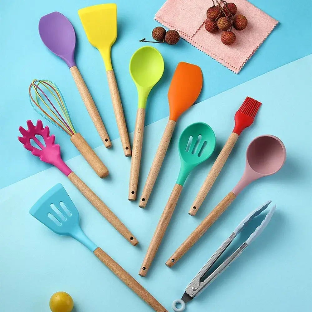 Silicone and Wood Heat Resistant Cooking Utensil Set
