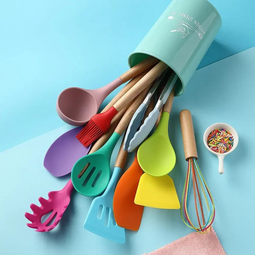 Silicone and Wood Heat Resistant Cooking Utensil Set