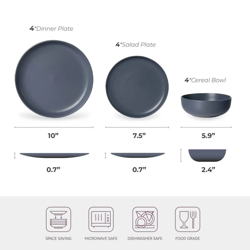 Stoneware Dinnerware Set 12 Piece Matte Gray for 4