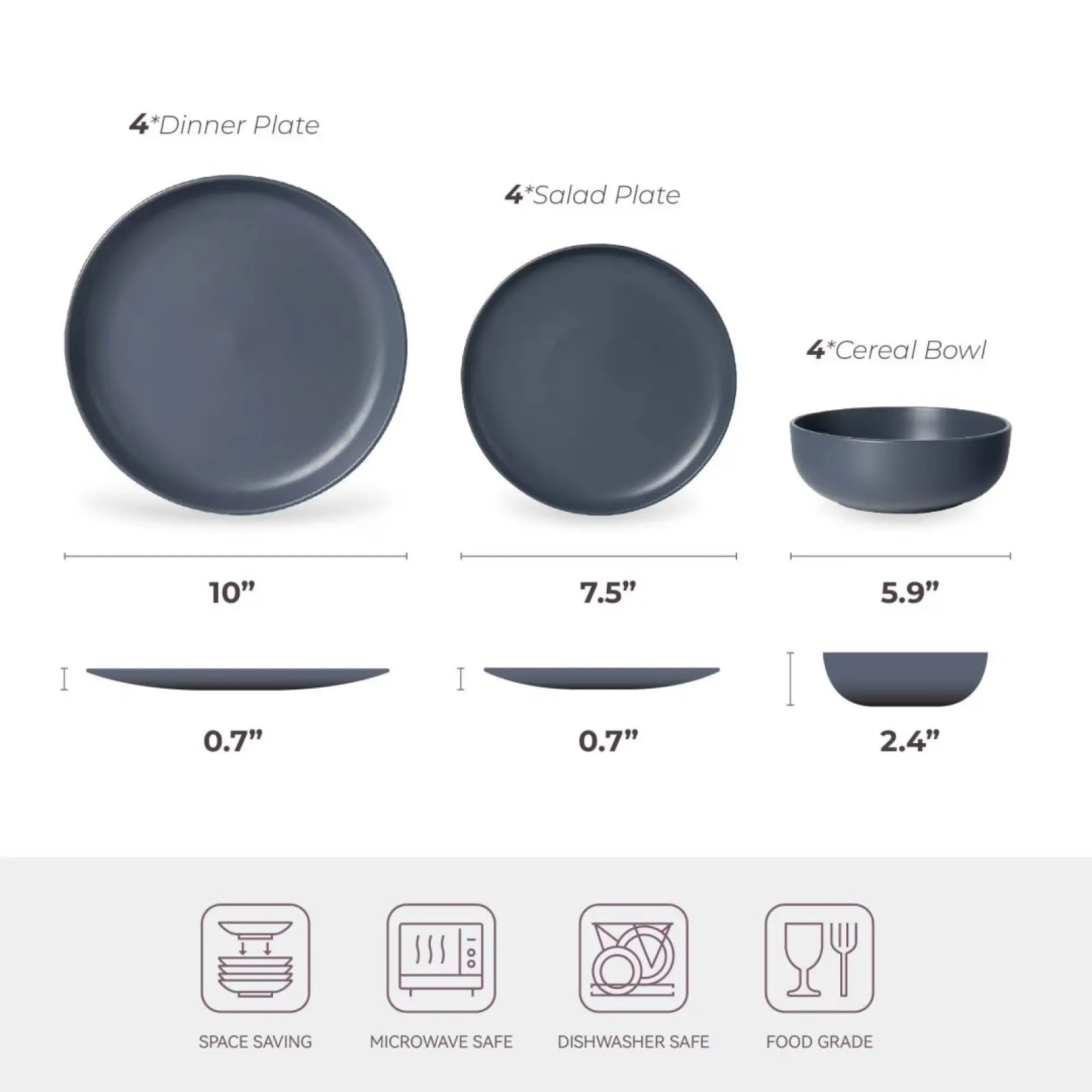 Stoneware Dinnerware Set 12 Piece Matte Gray for 4