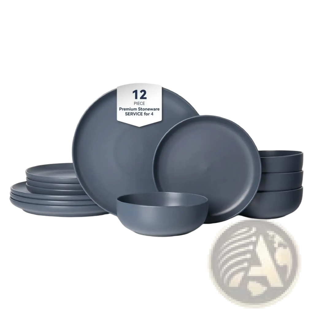 Stoneware Dinnerware Set 12 Piece Matte Gray for 4