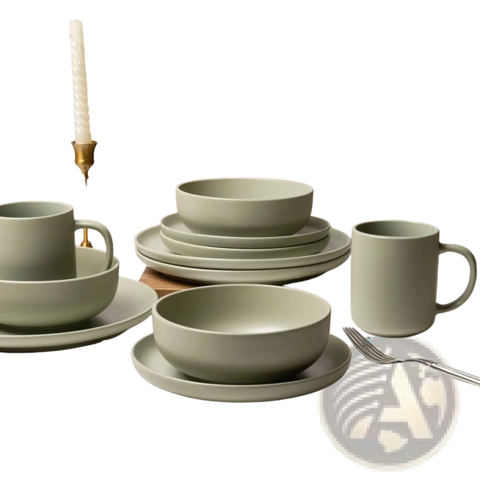 Stoneware Dinnerware Set 12 Piece Matte Sage Green for 4