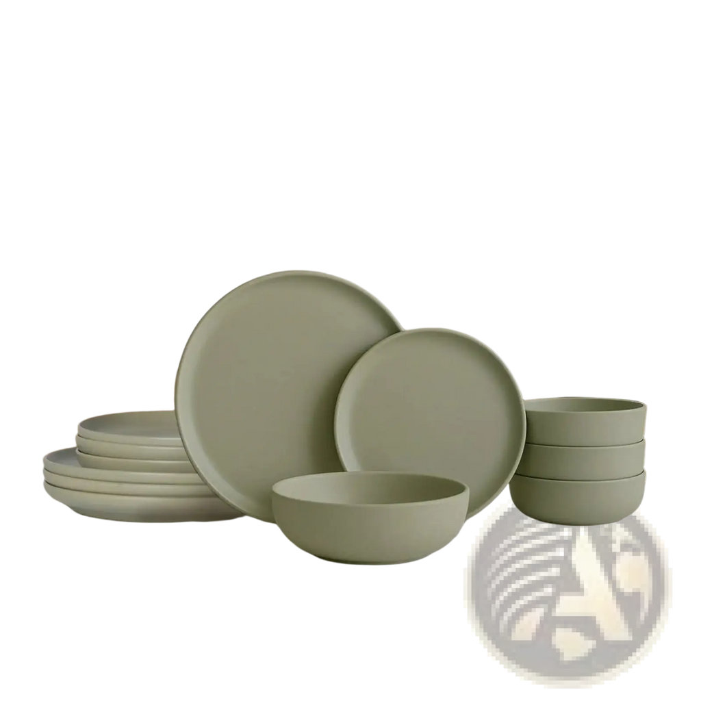 Stoneware Dinnerware Set 12 Piece Matte Sage Green for 4