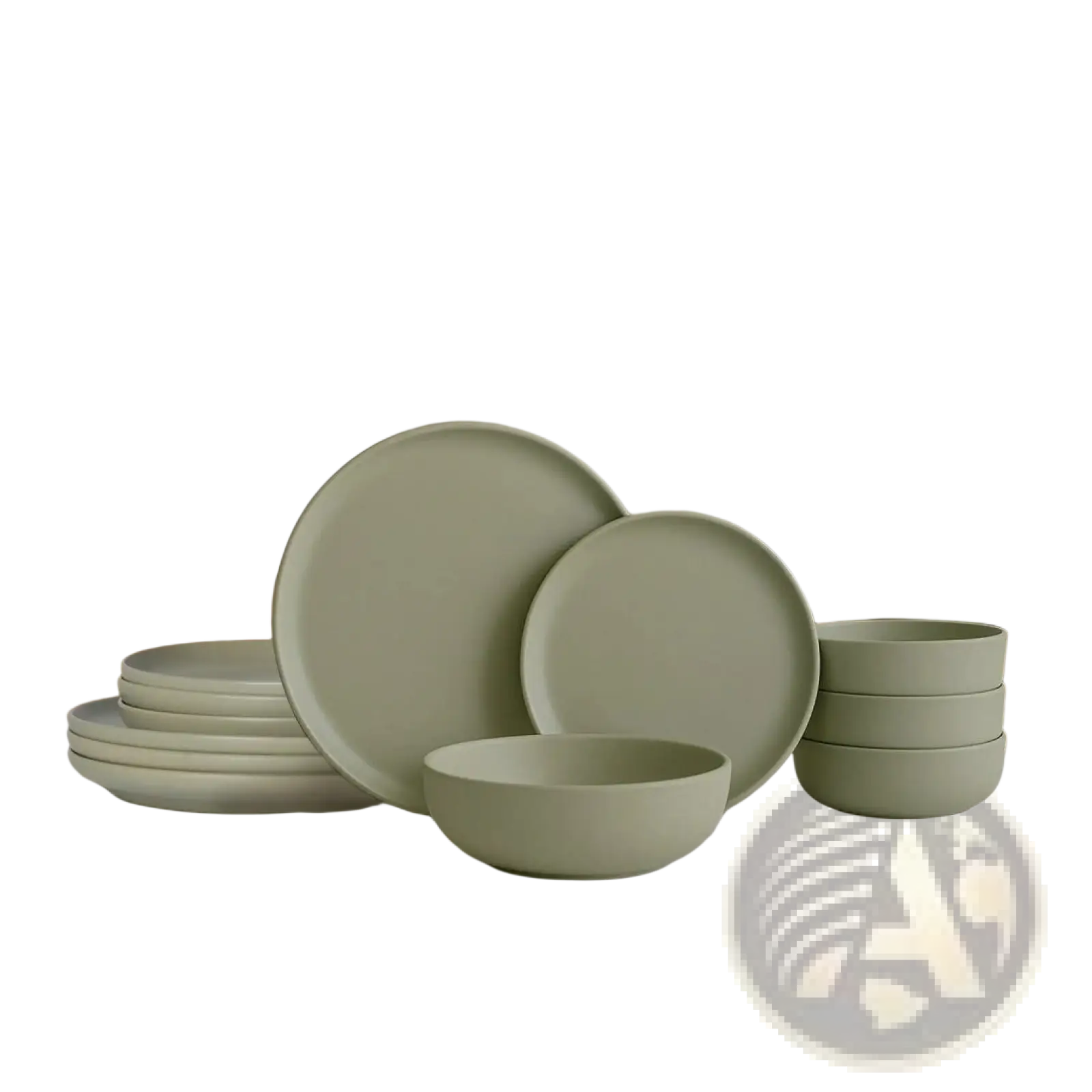 Stoneware Dinnerware Set 12 Piece Matte Sage Green for 4