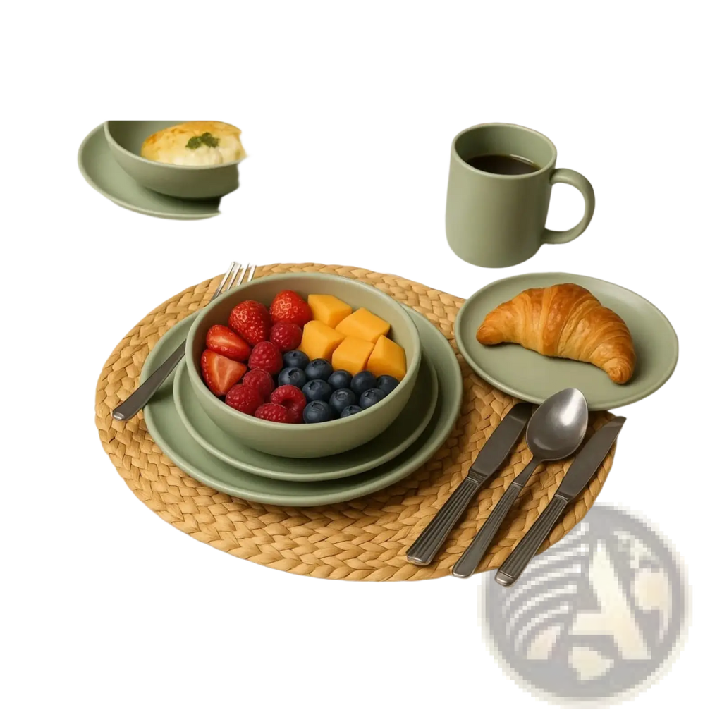 Stoneware Dinnerware Set 12 Piece Matte Sage Green for 4