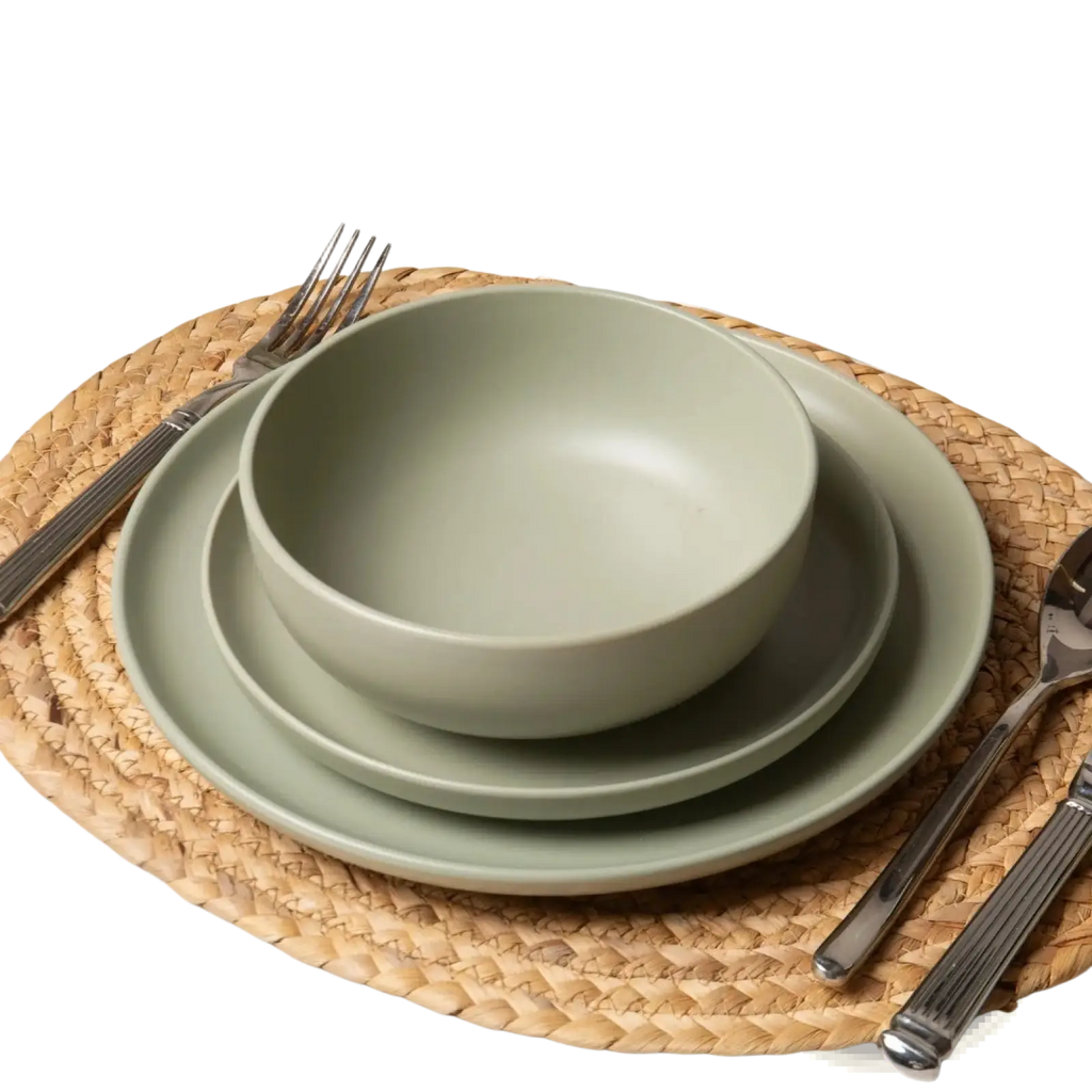 Stoneware Dinnerware Set 12 Piece Matte Sage Green for 4
