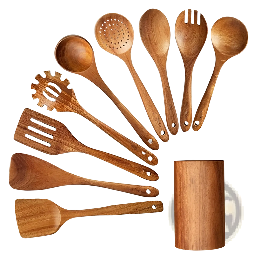 Teak Wood Cooking Utensil Set 4 Piece Kitchen Tools