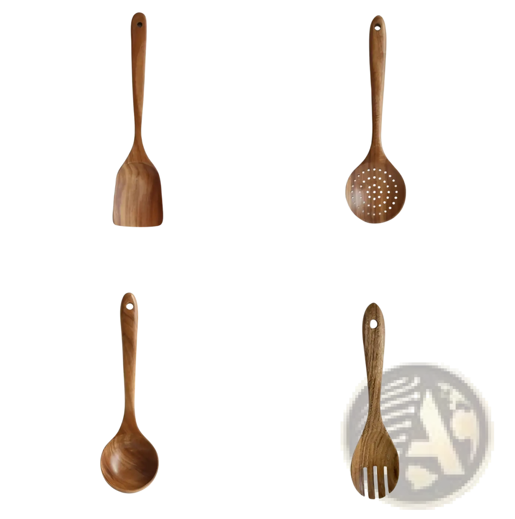Teak Wood Cooking Utensil Set 4 Piece Kitchen Tools