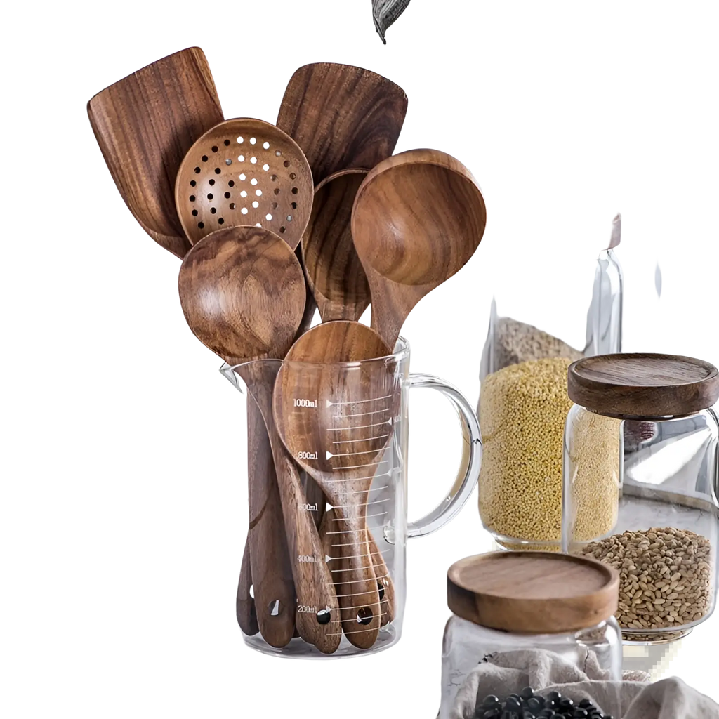 Teak Wood Cooking Utensil Set 4 Piece Kitchen Tools